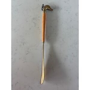 Vintage Brass Duck Head Long Handle Shoe Horn Wood Mid-Section 17.5 Inch